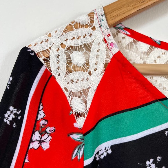 Fig & Flower Peasant Boho Tie Front Lace Back Tunic Long Sleeve MEDIUM - Picture 7 of 13